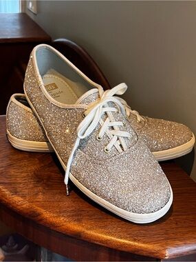 Keds X Kate Spade 9 Glitter Sneakers Cream champion Sparkly running shoes